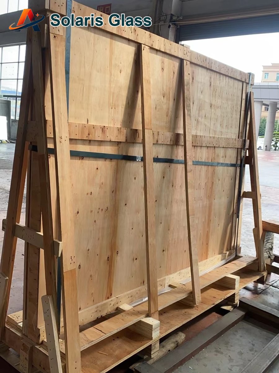 Wooden export crate frame prepared for glass
